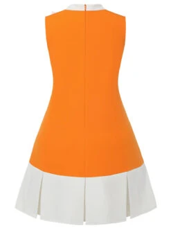[Plus Size] Orange 1960s Bow Patchwork Sleeveless Dress -Candi Clothing Shop SCHL004466 3