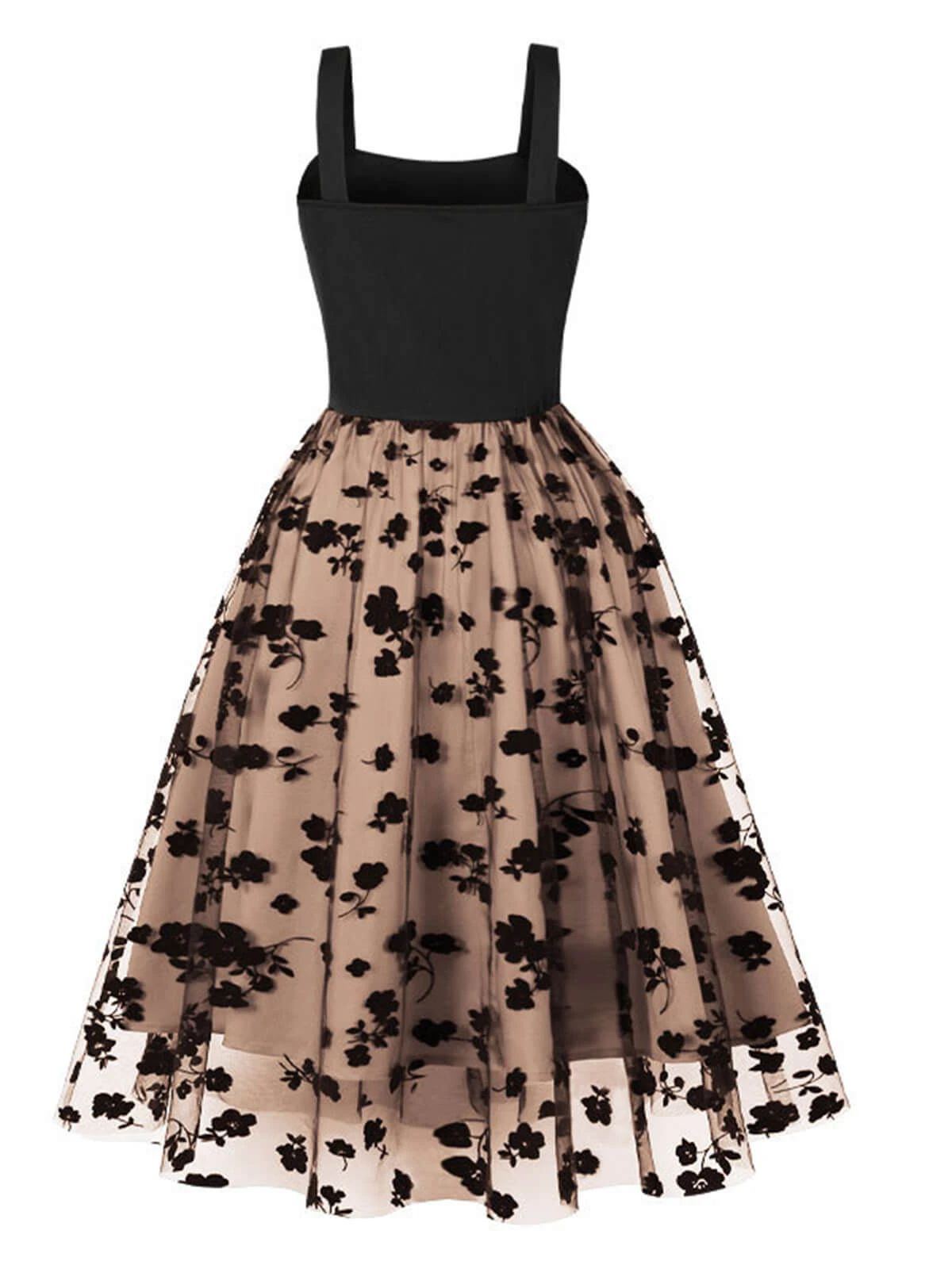 1950s Floral Flocked Mesh Swing Dress 2 1950s Floral Flocked Mesh Swing Dress - Image 2