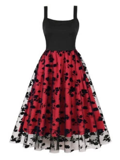 1950s Floral Flocked Mesh Swing Dress 12 1950s Floral Flocked Mesh Swing Dress -Candi Clothing Shop SCHL004467 TR 1