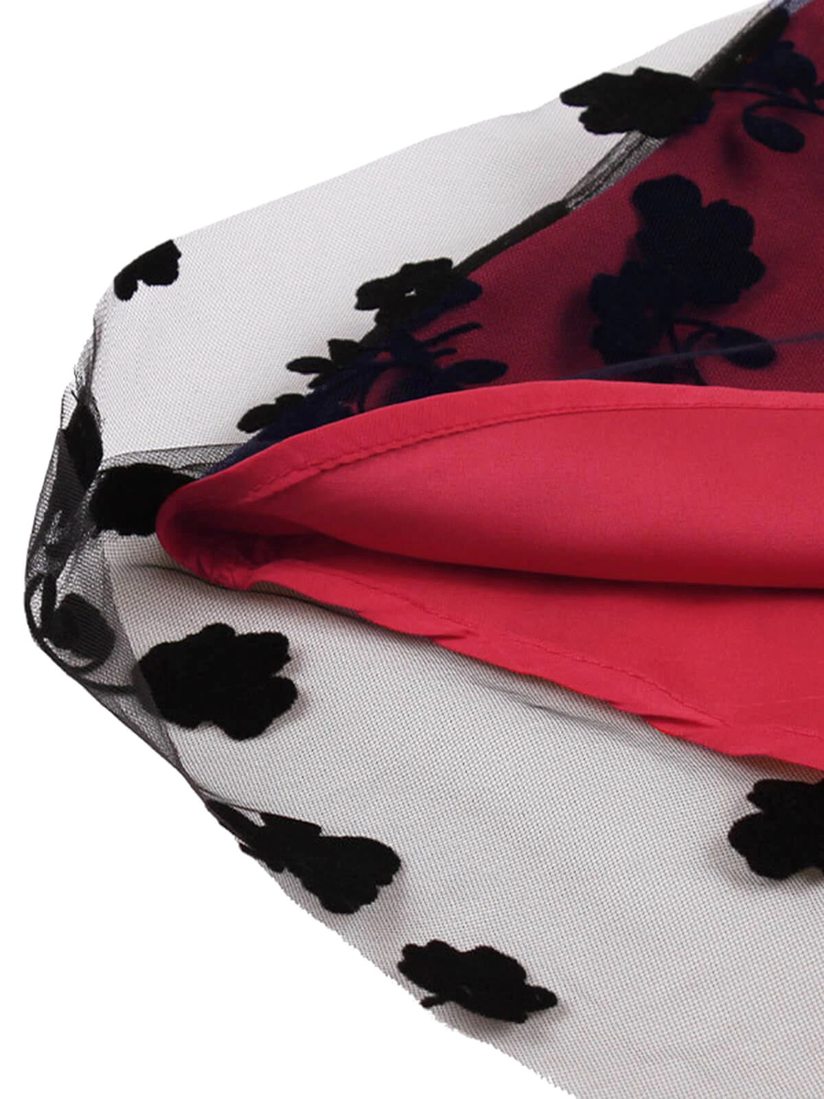 1950s Floral Flocked Mesh Swing Dress 8 1950s Floral Flocked Mesh Swing Dress - Image 8