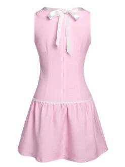 [Pre-Sale] Pink 1960s Round Neck Plaids Sleeveless Babydoll Dress -Candi Clothing Shop SCHL004477 3 compressed