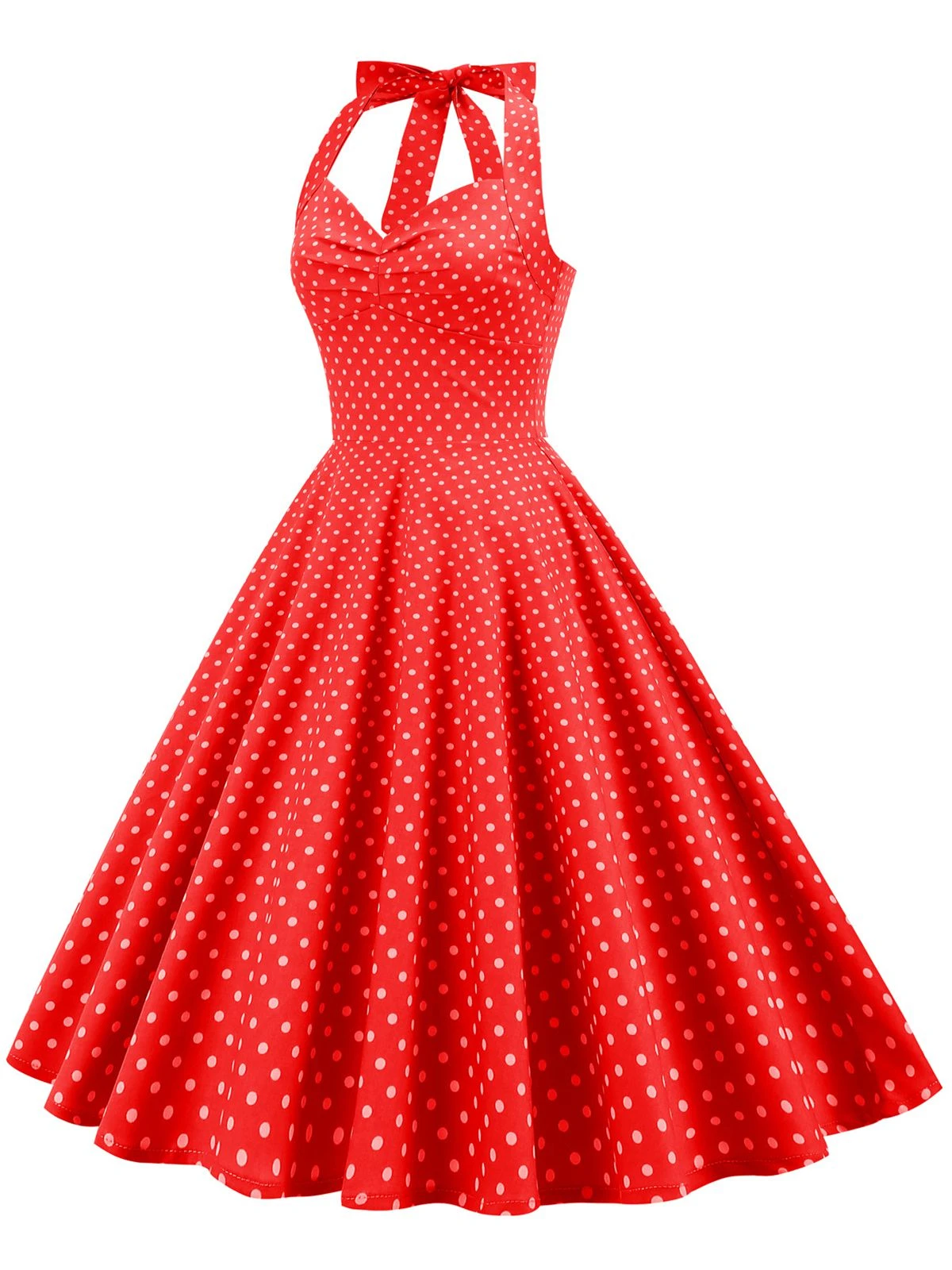 1950s Polka Dots Lace Up Halter Swing Dress 5 1950s Polka Dots Lace Up Halter Swing Dress - Image 5