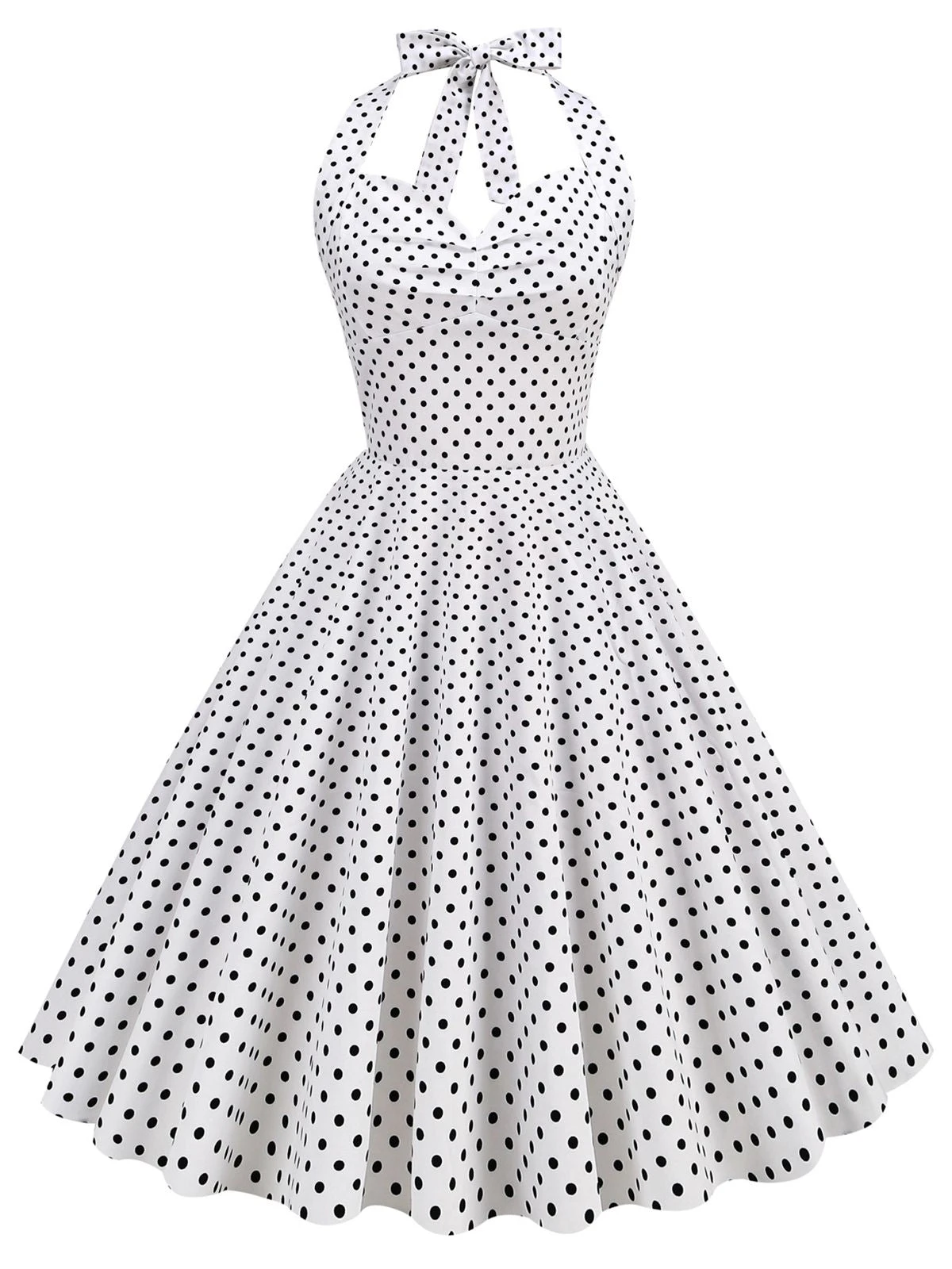 1950s Polka Dots Lace Up Halter Swing Dress 1 1950s Polka Dots Lace Up Halter Swing Dress