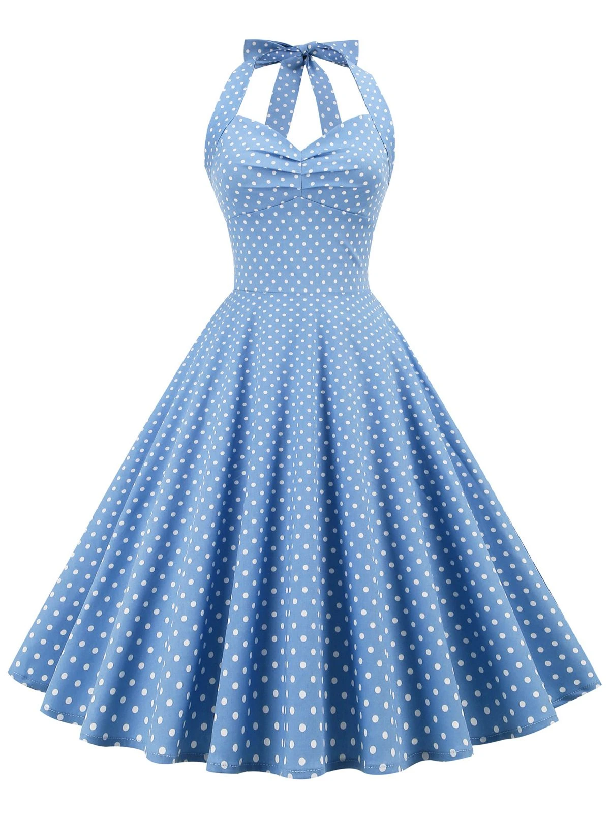 1950s Polka Dots Lace Up Halter Swing Dress 8 1950s Polka Dots Lace Up Halter Swing Dress - Image 8