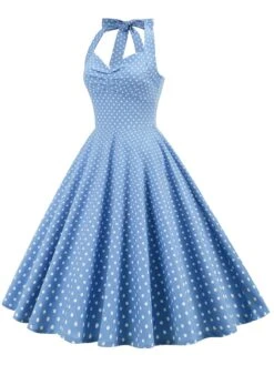 1950s Polka Dots Lace Up Halter Swing Dress 18 1950s Polka Dots Lace Up Halter Swing Dress -Candi Clothing Shop SCHL004485 3