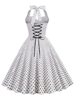 1950s Polka Dots Lace Up Halter Swing Dress 12 1950s Polka Dots Lace Up Halter Swing Dress -Candi Clothing Shop SCHL004485 4