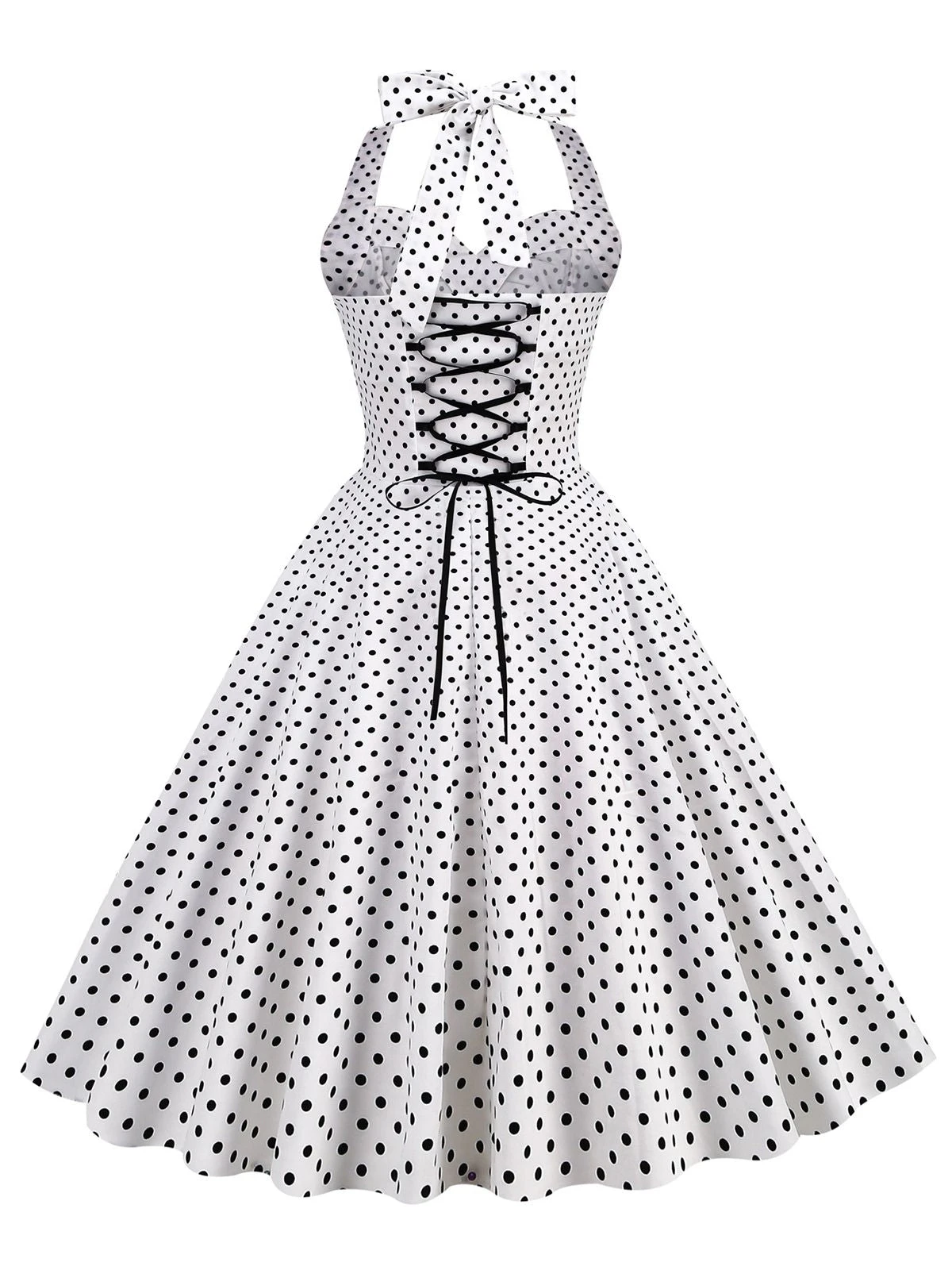 1950s Polka Dots Lace Up Halter Swing Dress 3 1950s Polka Dots Lace Up Halter Swing Dress - Image 3