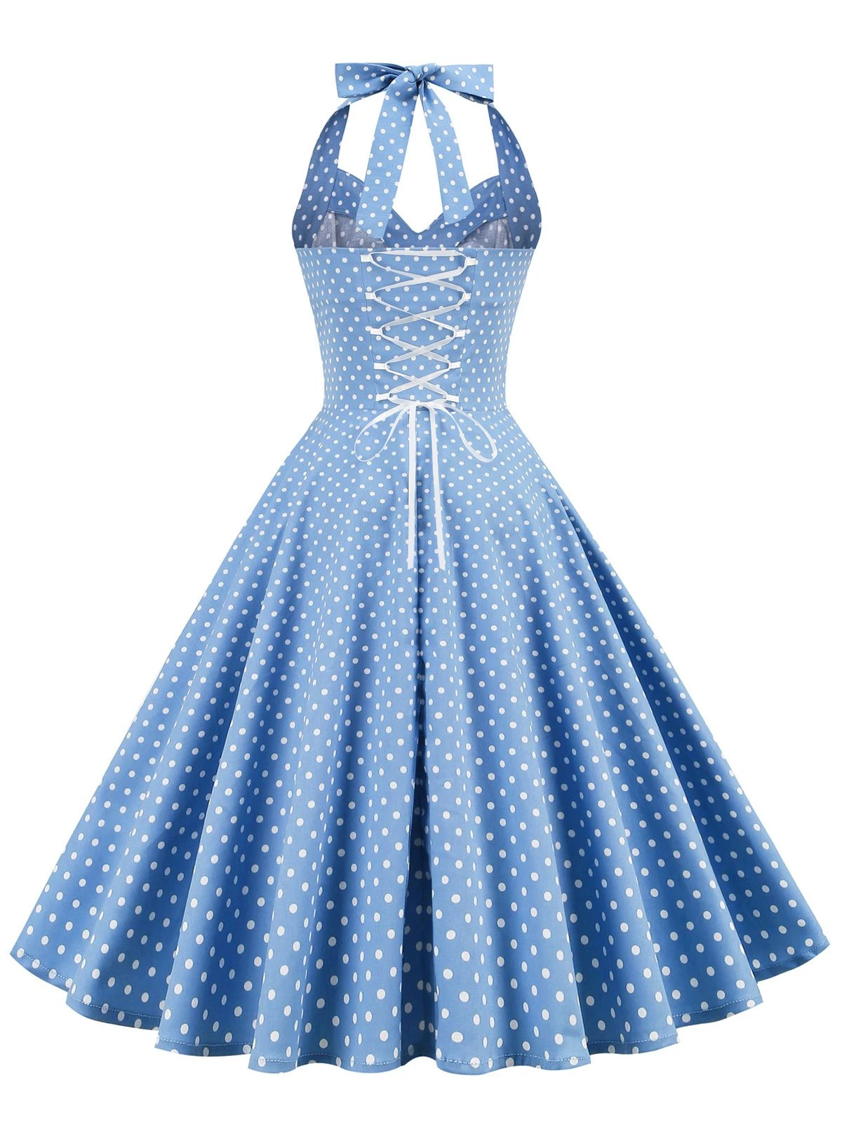 1950s Polka Dots Lace Up Halter Swing Dress 10 1950s Polka Dots Lace Up Halter Swing Dress - Image 10