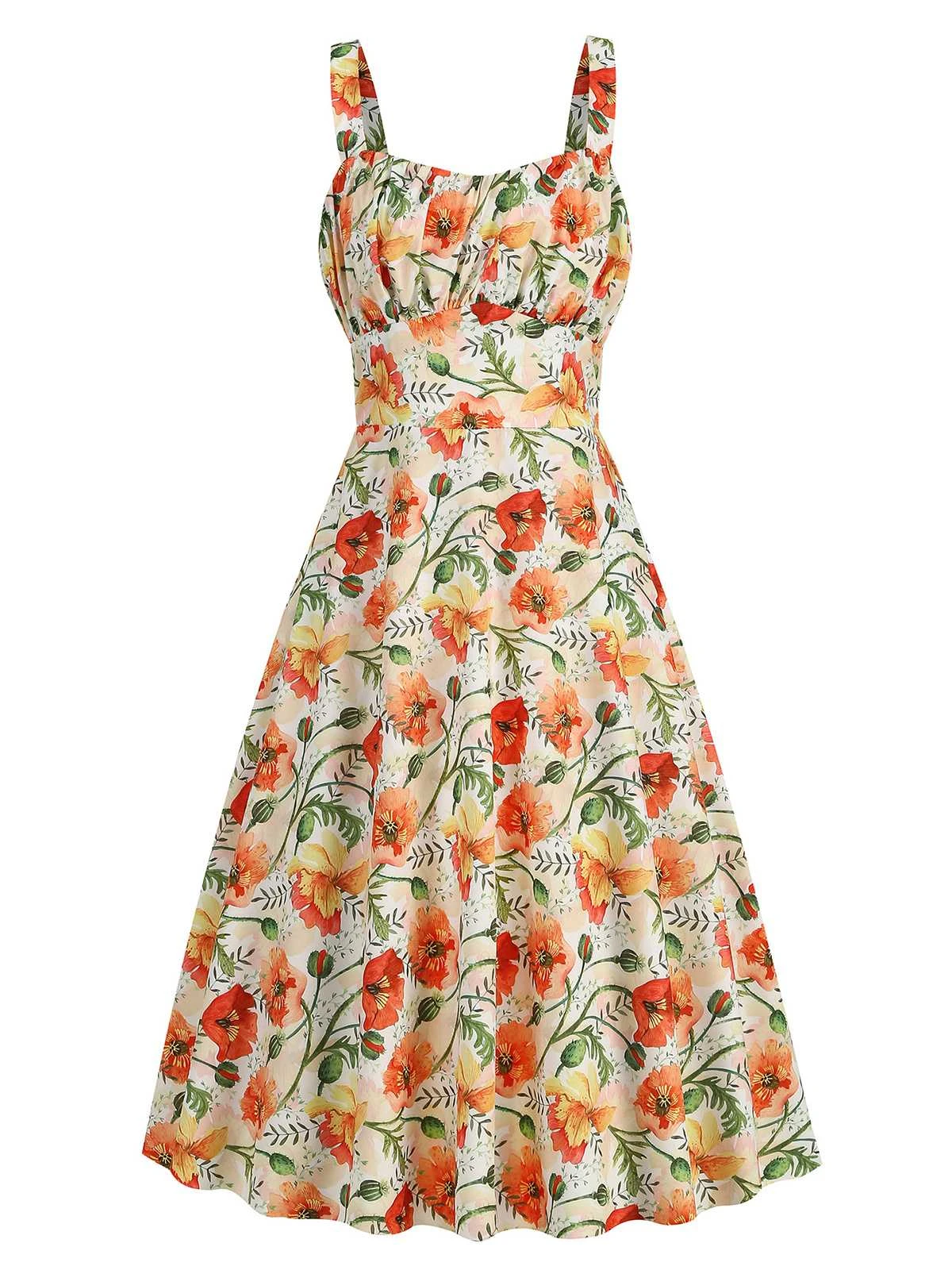 1950s Botanical Print Strap High Waist Dress 2 1950s Botanical Print Strap High Waist Dress - Image 2