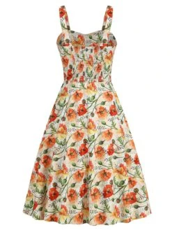 1950s Botanical Print Strap High Waist Dress 28 1950s Botanical Print Strap High Waist Dress -Candi Clothing Shop SCHL004488 4
