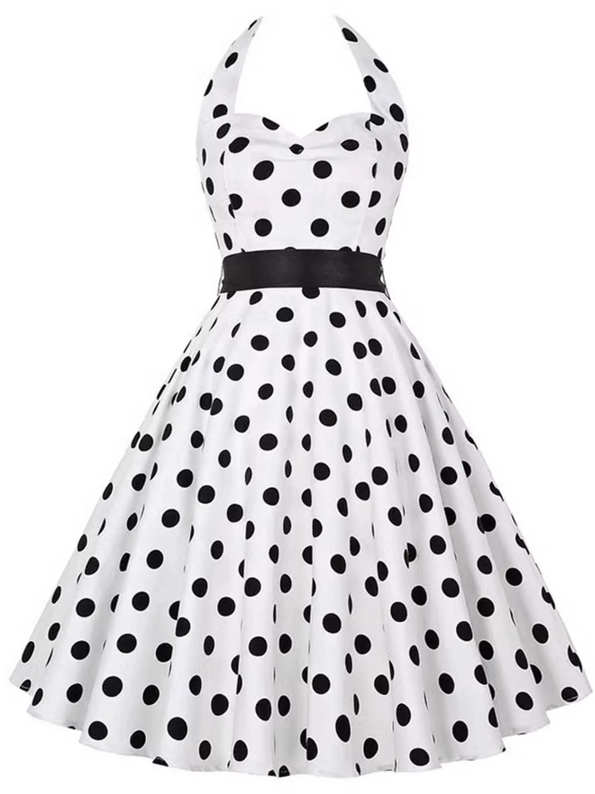 1950s Halter Contrast Polka Dots Belted Dress 4 1950s Halter Contrast Polka Dots Belted Dress - Image 4