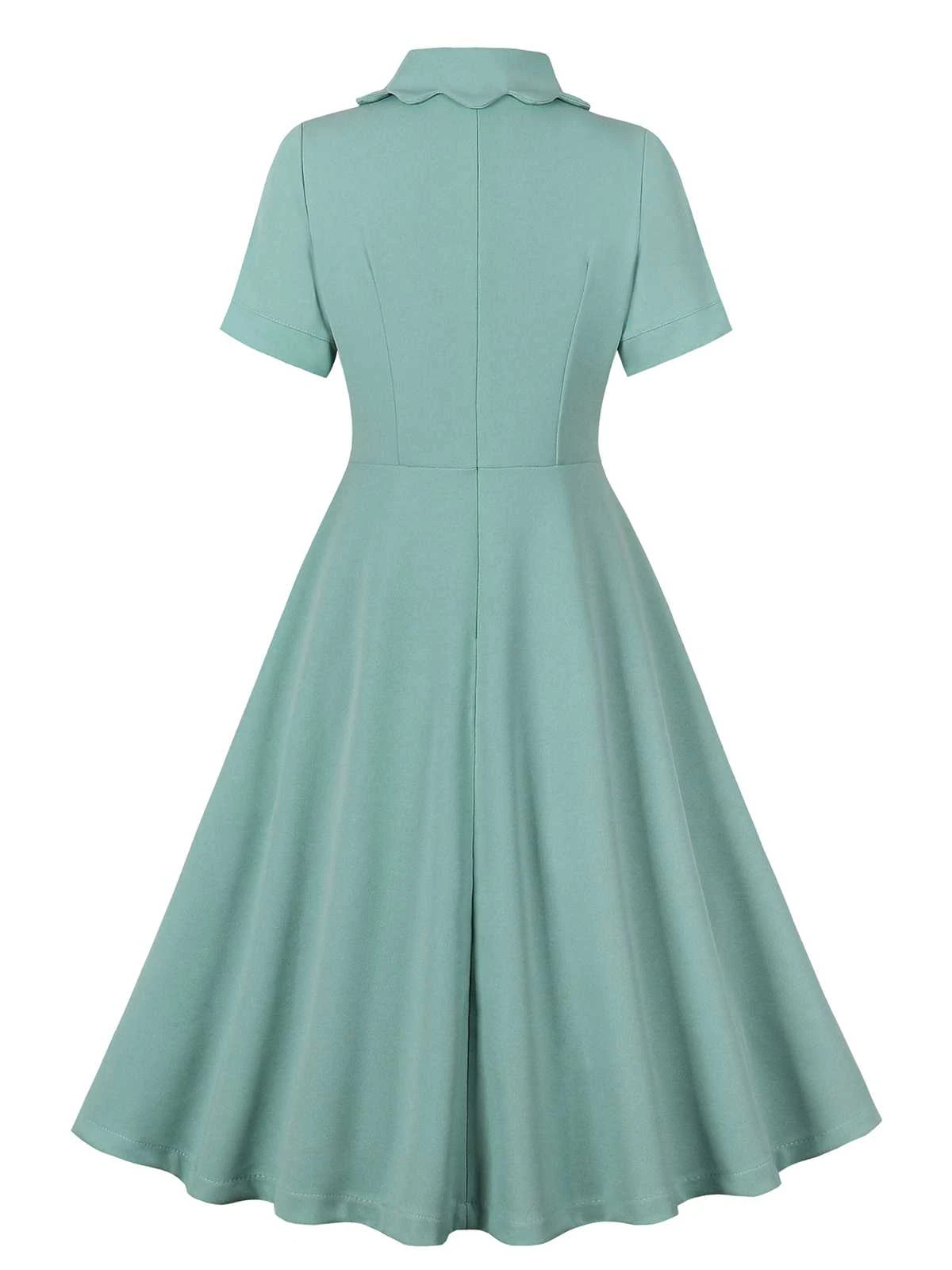 Green Gray 1950s Lapel Solid Dress 2 Green Gray 1950s Lapel Solid Dress - Image 2