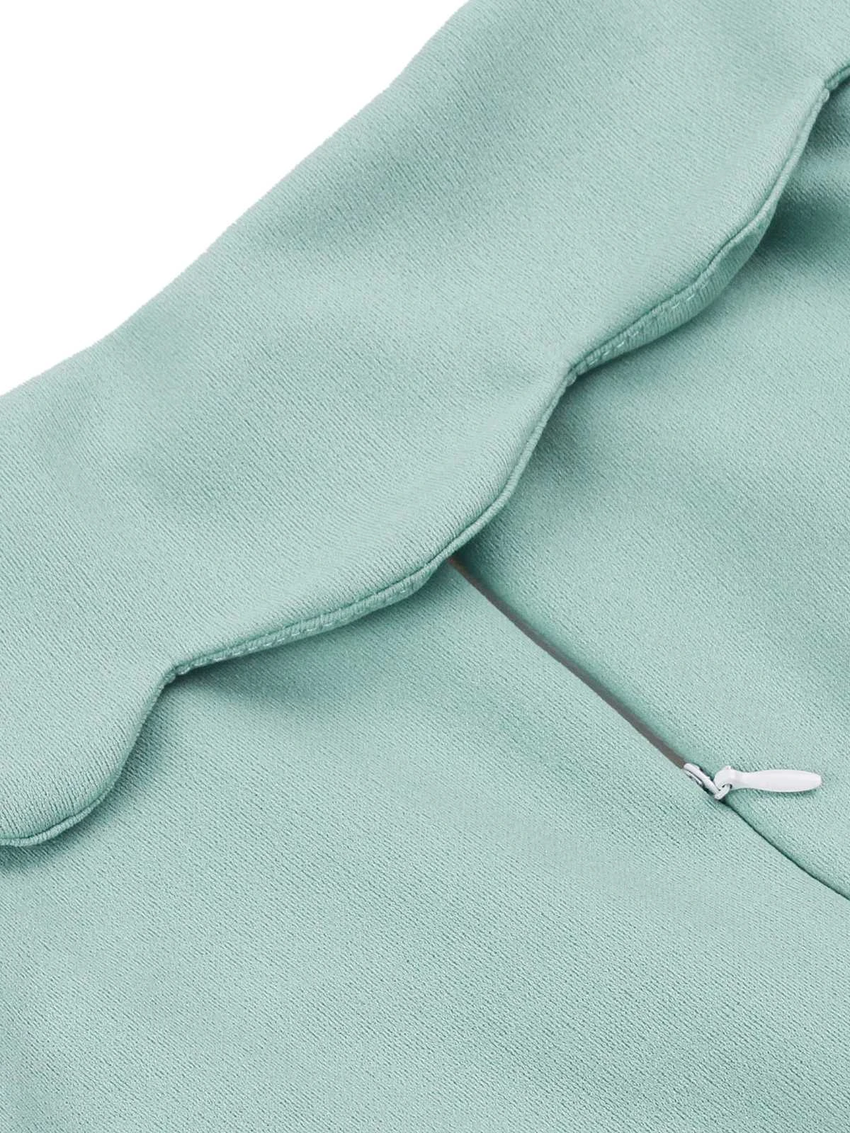 Green Gray 1950s Lapel Solid Dress 3 Green Gray 1950s Lapel Solid Dress - Image 3