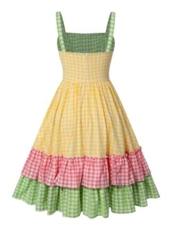 [Pre-Sale] Multicolor 1950s Spaghetti Straps Plaid Patchwork Dress -Candi Clothing Shop SCHL004547 2