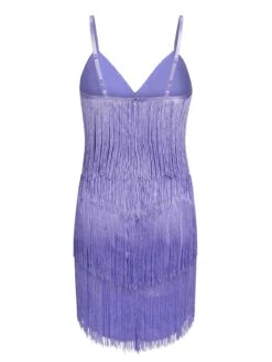 Purple 1960s Spaghetti Strap Fringe Dress -Candi Clothing Shop SCHL004565 3 compressed