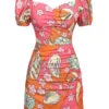 Multicolor 1960s Cartoon Floral Tulip Hem Dress