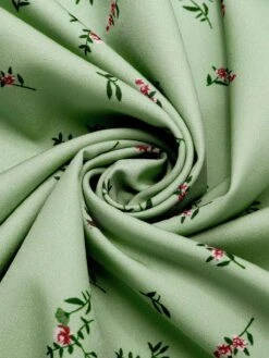 Green 1940s V-Neck Floral Lantern Sleeves Dress 7 Green 1940s V-Neck Floral Lantern Sleeves Dress -Candi Clothing Shop SCHL004576 4