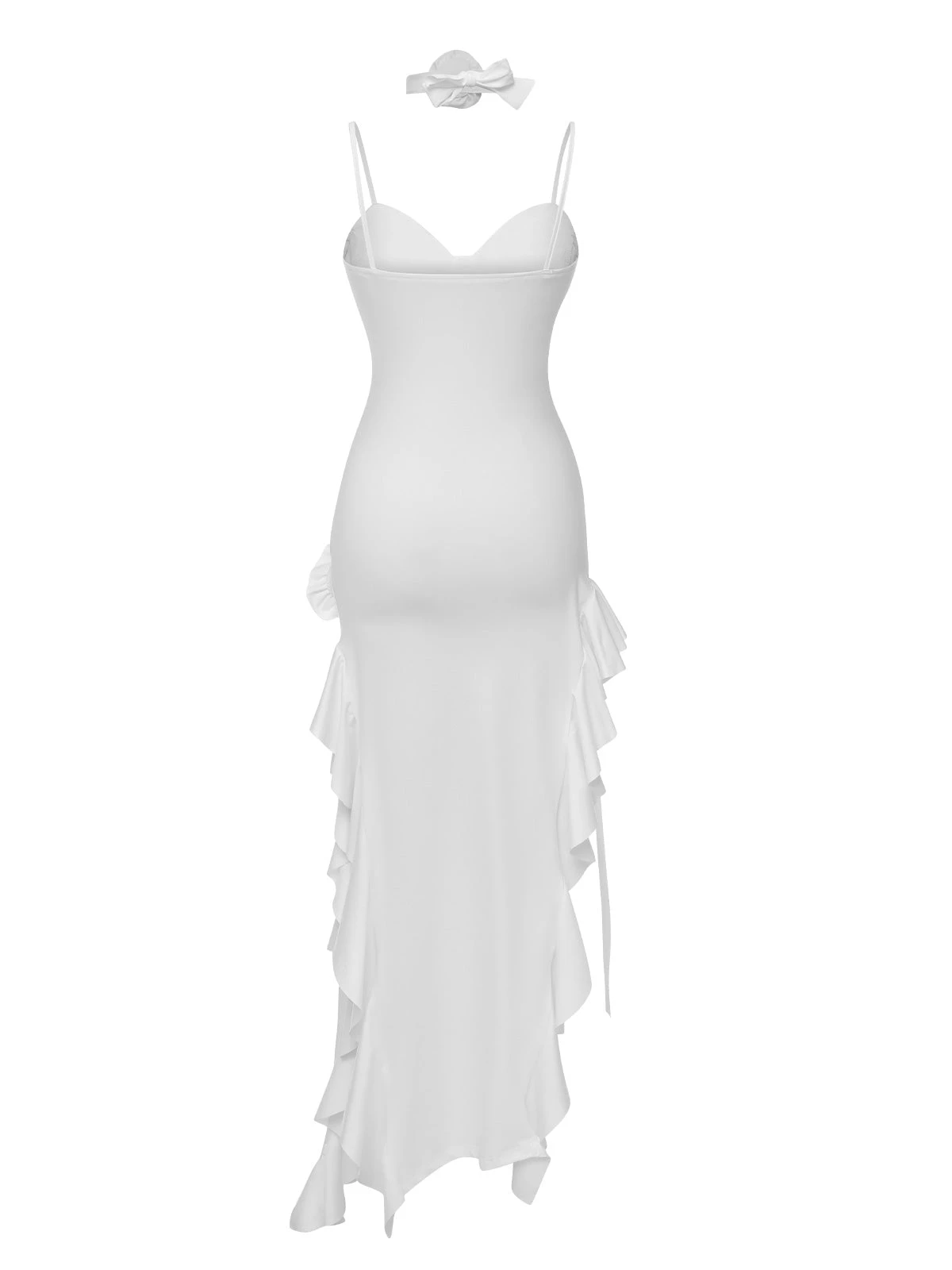 1970s Solid 3D Rose Ruffle High Low Hem Dress 7 1970s Solid 3D Rose Ruffle High Low Hem Dress - Image 7