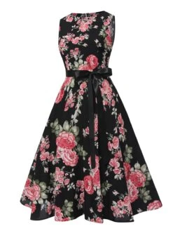 1950s Floral Bow Belt Vintage Dress 12 1950s Floral Bow Belt Vintage Dress -Candi Clothing Shop SCHL004586 3