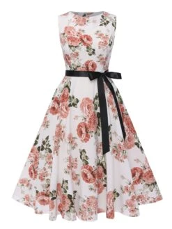 1950s Floral Bow Belt Vintage Dress 15 1950s Floral Bow Belt Vintage Dress -Candi Clothing Shop SCHL004586 6