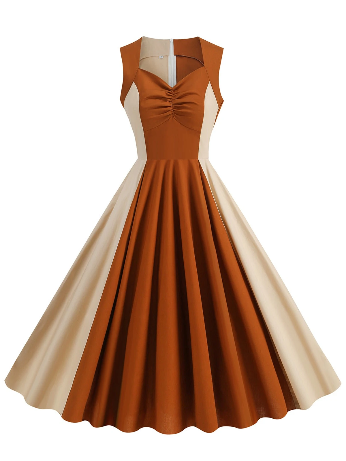 1950s Solid Sweetheart Neck Patchwork Dress 2 1950s Solid Sweetheart Neck Patchwork Dress - Image 2