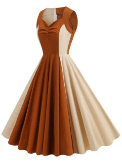 1950s Solid Sweetheart Neck Patchwork Dress 11 1950s Solid Sweetheart Neck Patchwork Dress -Candi Clothing Shop SCHL004629 BR 3