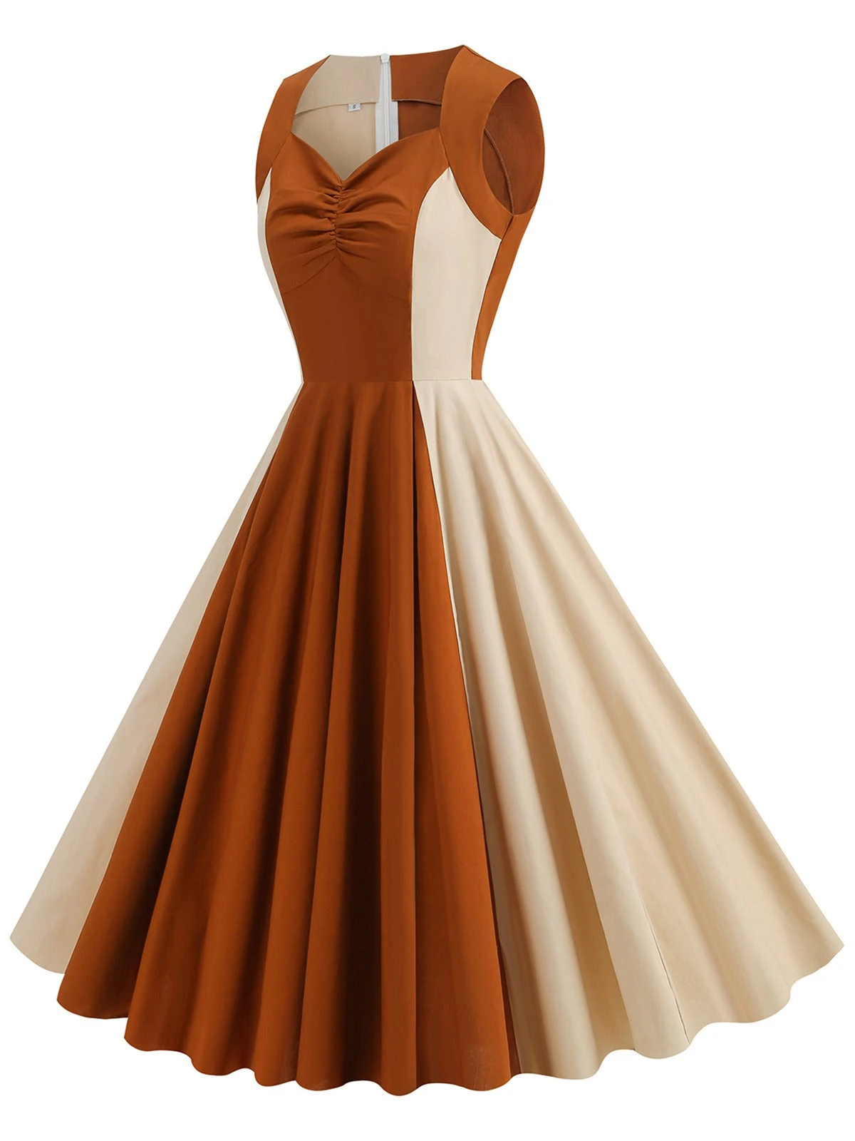 1950s Solid Sweetheart Neck Patchwork Dress 6 1950s Solid Sweetheart Neck Patchwork Dress - Image 6