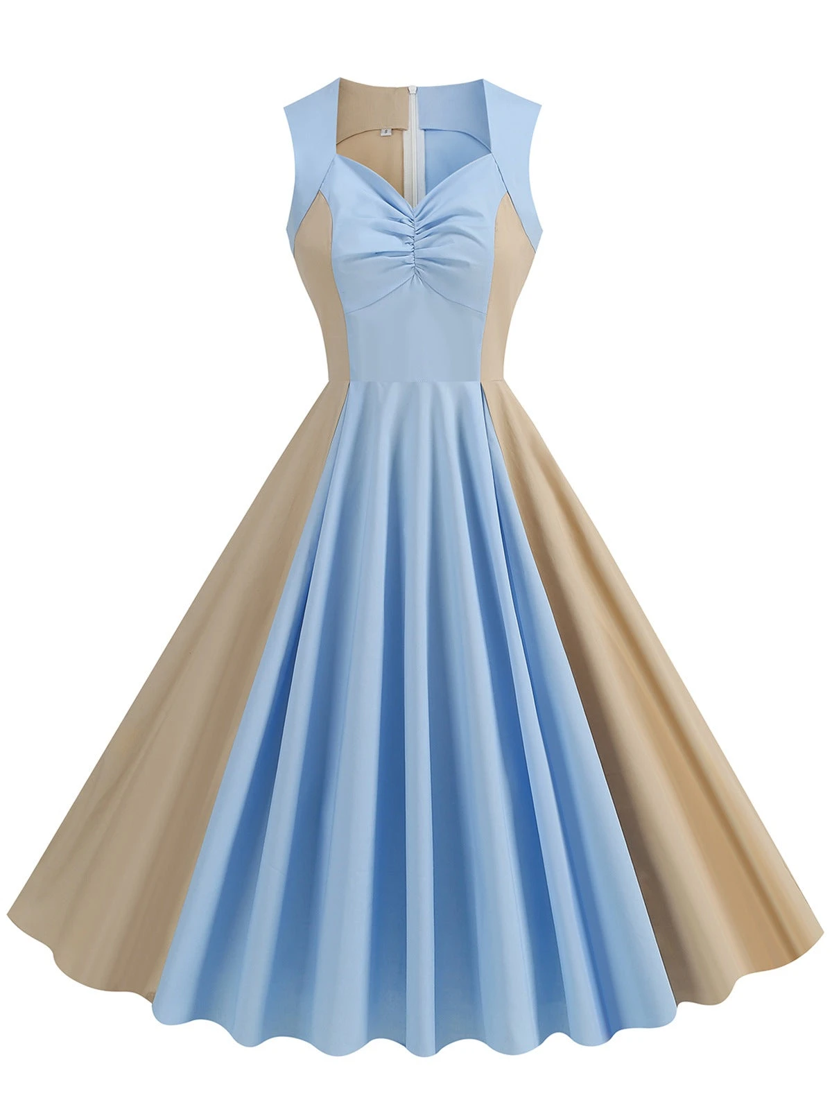 1950s Solid Sweetheart Neck Patchwork Dress 1 1950s Solid Sweetheart Neck Patchwork Dress