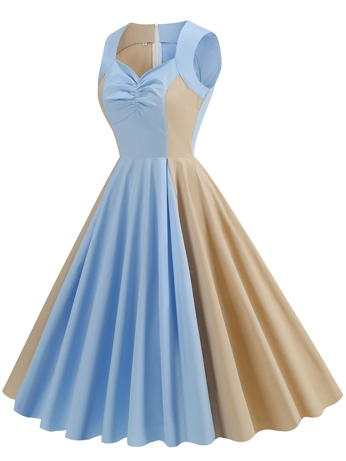 1950s Solid Sweetheart Neck Patchwork Dress 3 1950s Solid Sweetheart Neck Patchwork Dress - Image 3