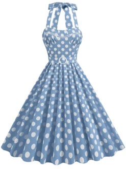 1950s Polka Dot Halter Neck Belt Dress