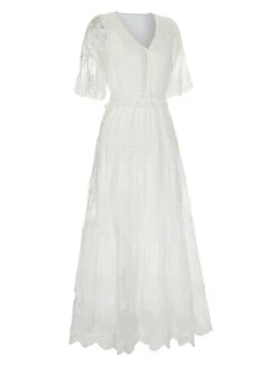 White 1940s Flare Sleeve Lace Dress 6 White 1940s Flare Sleeve Lace Dress -Candi Clothing Shop SCHL004633 3