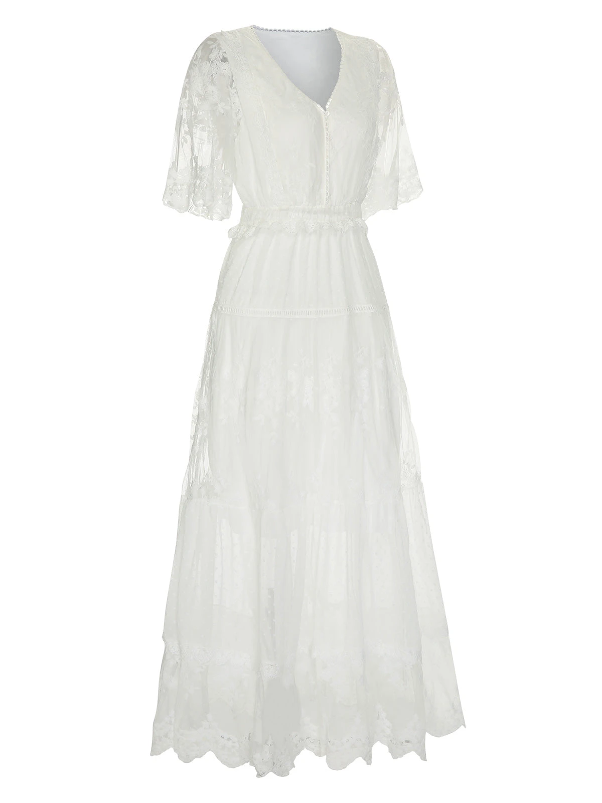 White 1940s Flare Sleeve Lace Dress 3 White 1940s Flare Sleeve Lace Dress - Image 3