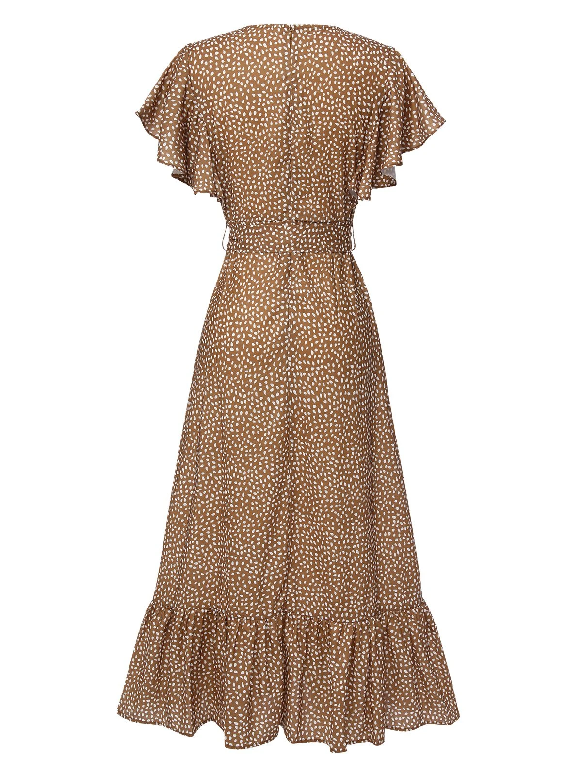 Camel Color 1940s Polka Dots Ruffles Dress 2 Camel Color 1940s Polka Dots Ruffles Dress - Image 2