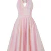Pink 1950s Halter Mesh Sequined Dress
