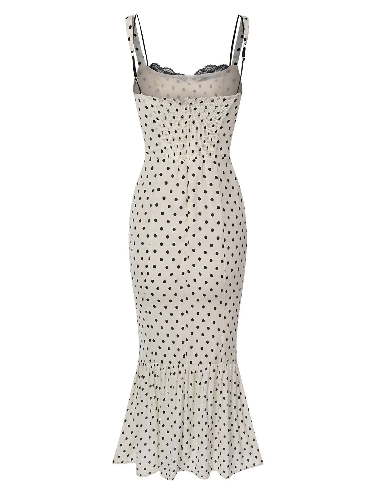White 1930s Polka Dots Straps Mermaid Dress 2 White 1930s Polka Dots Straps Mermaid Dress - Image 2