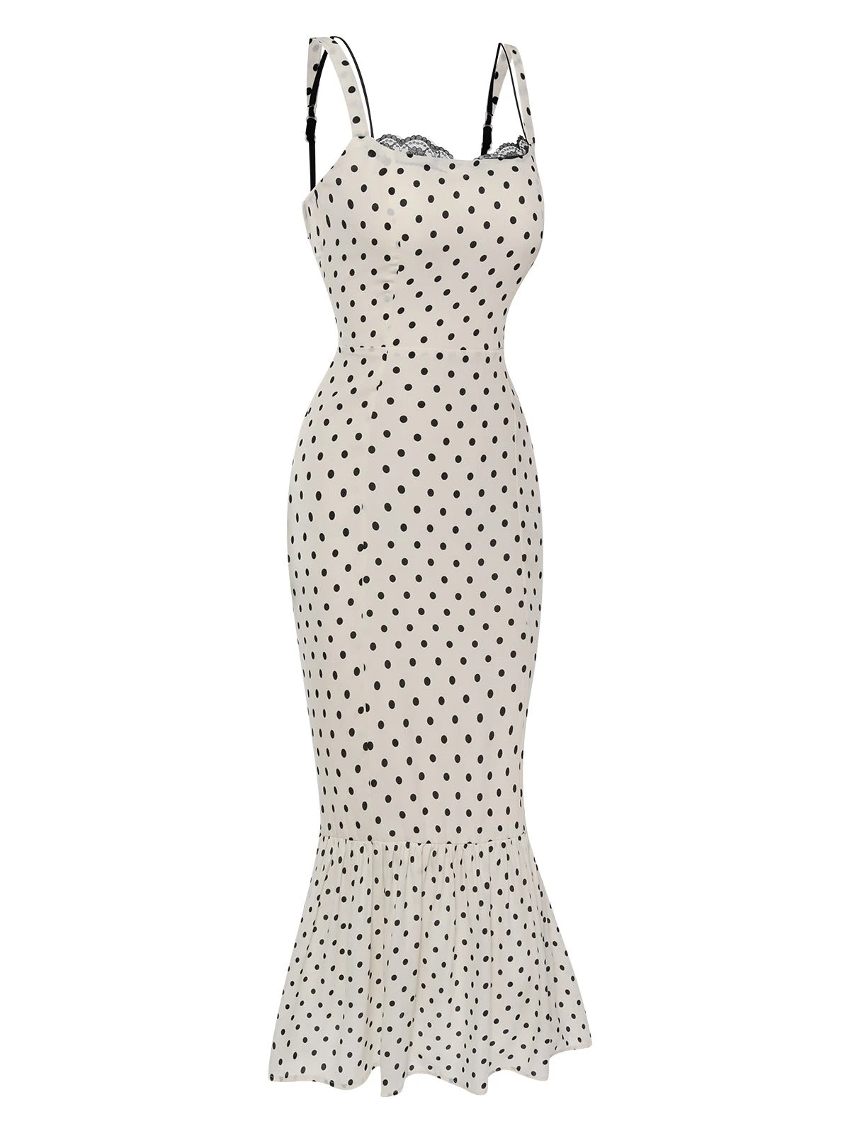White 1930s Polka Dots Straps Mermaid Dress 3 White 1930s Polka Dots Straps Mermaid Dress - Image 3
