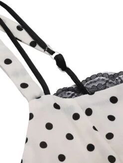 White 1930s Polka Dots Straps Mermaid Dress 7 White 1930s Polka Dots Straps Mermaid Dress -Candi Clothing Shop SCHL004712 4