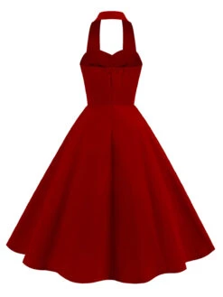 1950s Solid Sweetheart Neck Halter Dress -Candi Clothing Shop SCHL004728 3