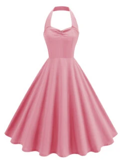 1950s Solid Sweetheart Neck Halter Dress -Candi Clothing Shop SCHL004728 5
