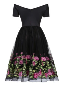 Black 1950s Peony Embroidery Dress 7 Black 1950s Peony Embroidery Dress -Candi Clothing Shop SCV000030 PU 3
