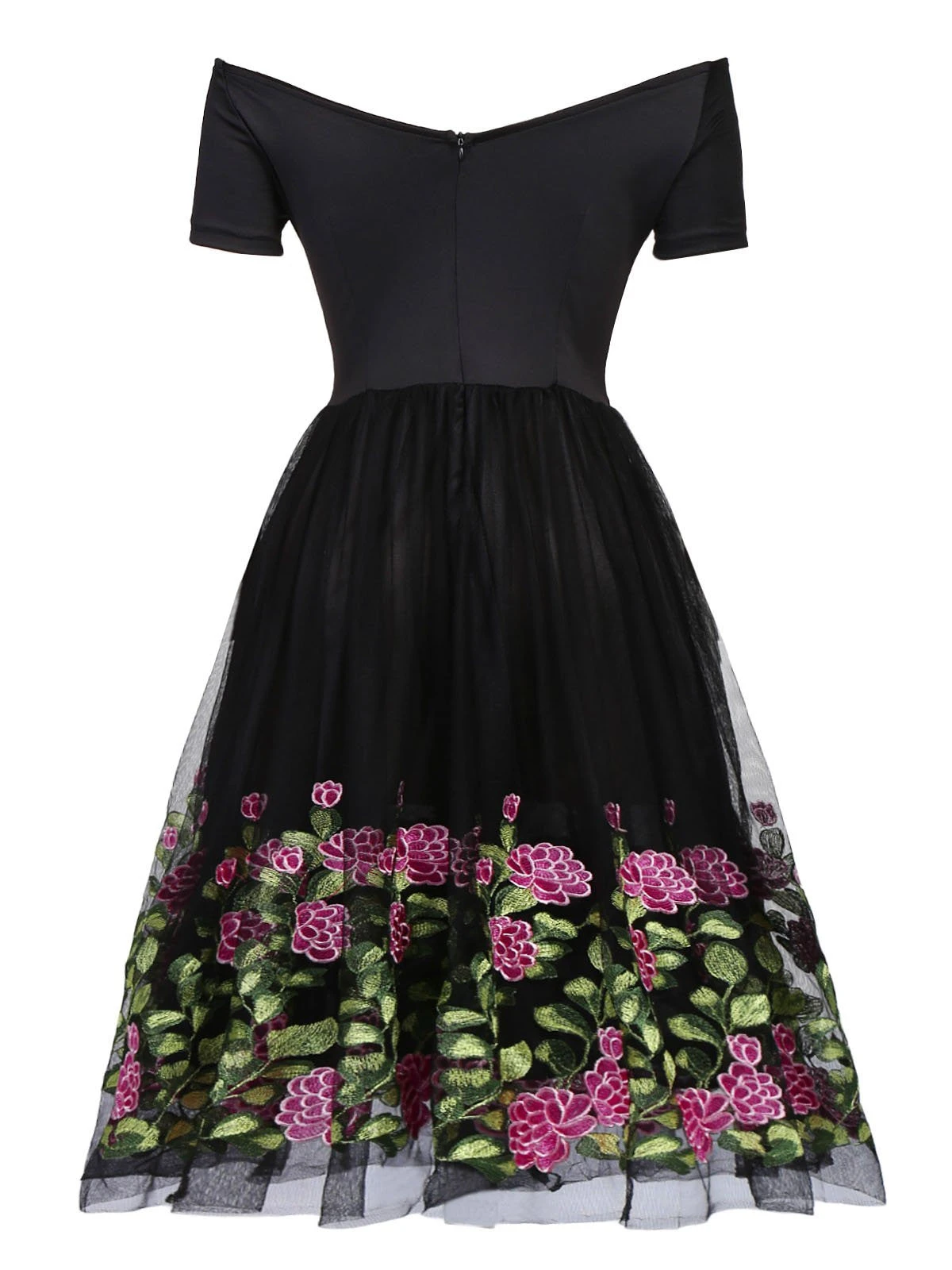 Black 1950s Peony Embroidery Dress 3 Black 1950s Peony Embroidery Dress - Image 3