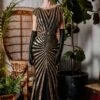 [US Warehouse] Gold 1920s Sequin Art Deco Maxi Dress