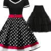 2PCS Polka Dot 1950s Dress & Black Petticoat