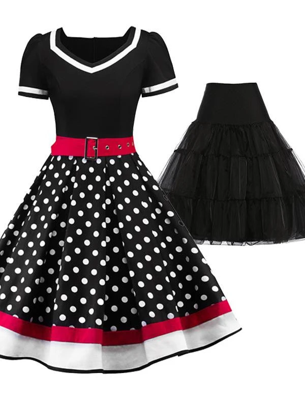 2PCS Polka Dot 1950s Dress & Black Petticoat 1 2PCS Polka Dot 1950s Dress & Black Petticoat