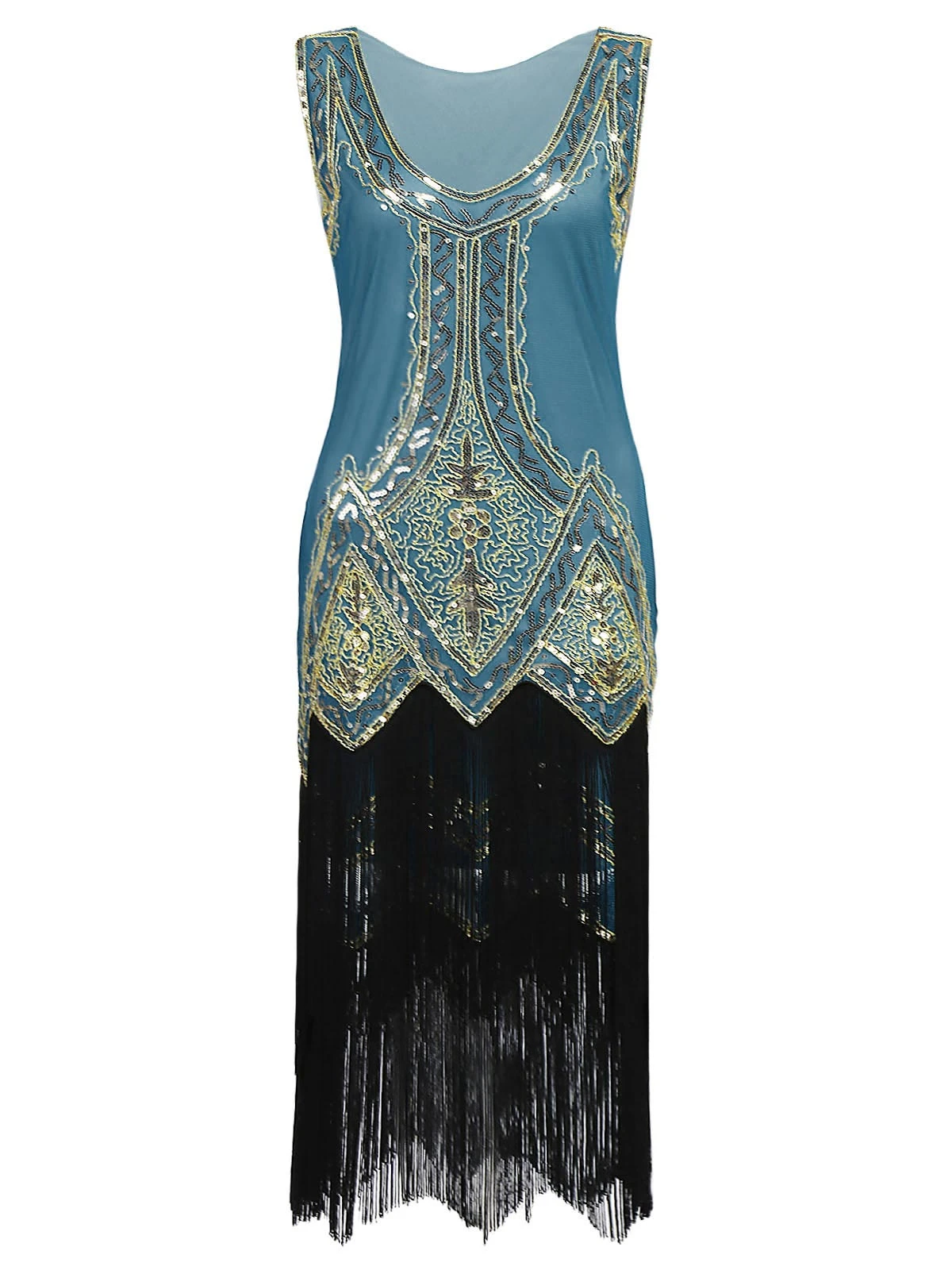 Lake Blue 1920s Beaded Fringed Dress 1 Lake Blue 1920s Beaded Fringed Dress