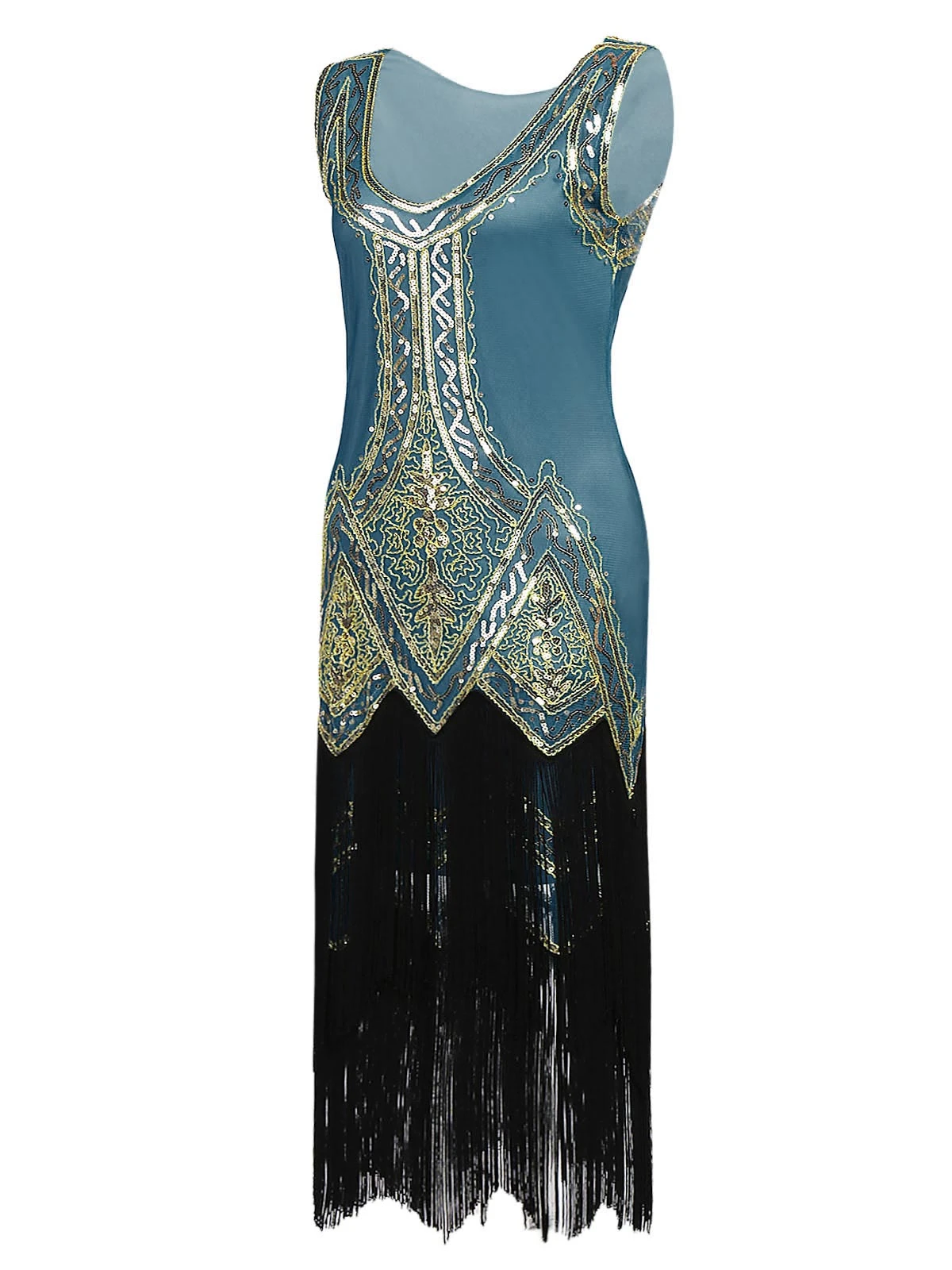 Lake Blue 1920s Beaded Fringed Dress 2 Lake Blue 1920s Beaded Fringed Dress - Image 2
