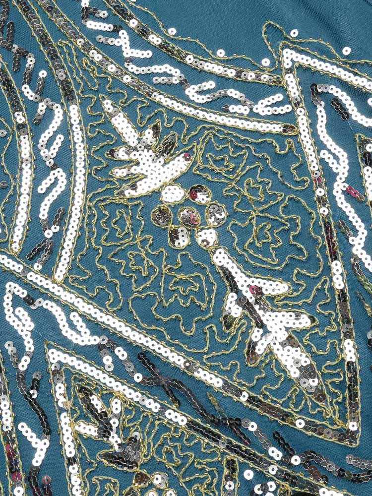 Lake Blue 1920s Beaded Fringed Dress 5 Lake Blue 1920s Beaded Fringed Dress - Image 5