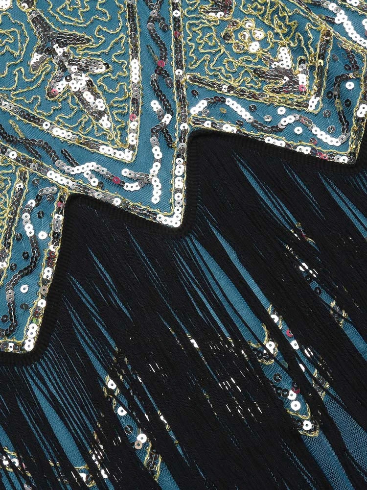 Lake Blue 1920s Beaded Fringed Dress 6 Lake Blue 1920s Beaded Fringed Dress - Image 6