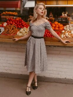 Black 1950s Plaid Swing Dress 10 Black 1950s Plaid Swing Dress -Candi Clothing Shop SCV000163 B D