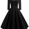 1950s Solid 3/4 Sleeve Dress